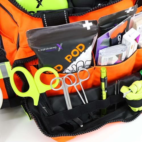 Lightning X Stocked X-Large Modular EMT Medic Trauma Bag w/Emergency Medical Fill Kit Supplies - Orange - color: Orange