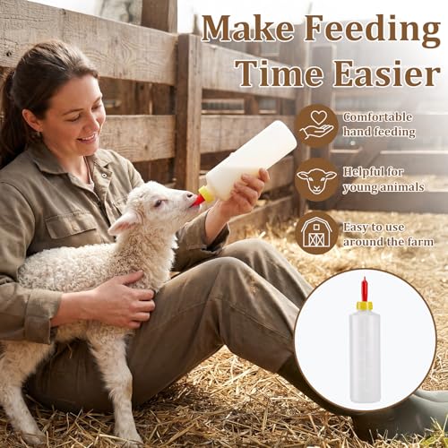 Goat Bottles for Feeding Baby Goats - 6 Pack 13.5 oz (400ml) PP Plastic Nipple Set for Lambs, Calves, Sheep, Goat & Other Livestock - Essential to Raise Healthy Lambs and Calves