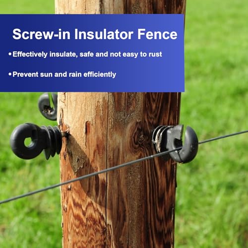 Electric Fence Insulators, 100 PCS Self-Tapping for Wood Posts | Ranch & Farm Fencing, PP+PE, 3.7-Inch Insulators, 1.8-Inch Self-Tapping Screw, Fits Polywire, Tape, Rope, Steel Wire