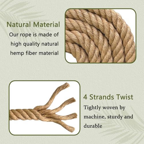 Natural Jute Rope (3/4 Inch x 25 Feet) Thick Hemp Rope Twisted Manila for DIY Crafts, Deck Railings, Hanging Swing, Nautical Decorating - size: 3/4 Inch x 25 Feet