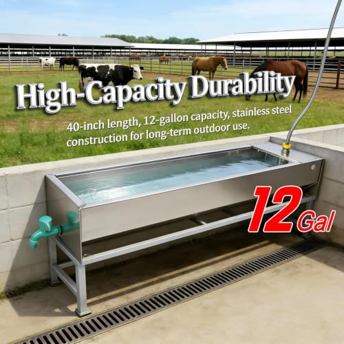 Automatic Livestock Water Trough Animal Stainless Steel Larger Automatic Waterer with Float Valve Kit for Goat Cattle Horse Hog Pigs Dog Water Dispenser Outdoor, 39.5"*11.8"*7.8",12 Gallons - color: 12 Gallons, size: 39.3"L x 7.8"W x 11.8"H
