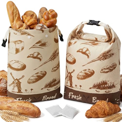 Beeswax Bread Bags for Sourdough Homemade Bread with Removable Lining | 2 Pack, 13x17", Cotton Linen, Natural, Easy Clean, Stay Fresh, Reusable, Home Baking, Holiday Gift, Farmhouse Style