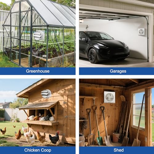 Solar Powered Fan 6" with Thermostatic and Battery for Chicken Coop | Solar Exhaust fan, Adjustable Temp Control, 12W Bifacial Panels, for Greenhouse, Outdoor, shed, Anti-backflow - size: 6 Inch