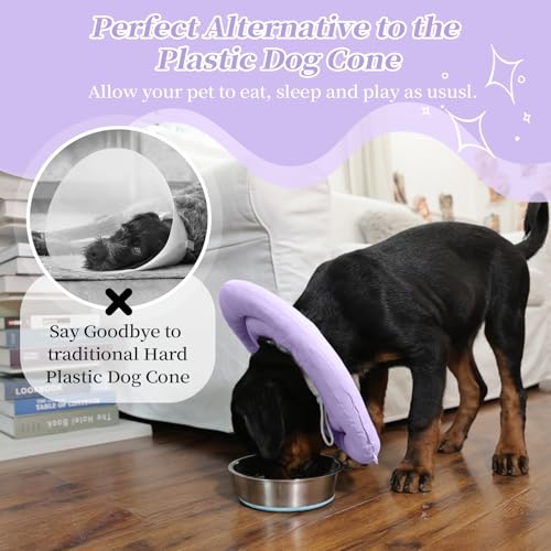 IDOMIK Dog Recovery Collar, Waterproof Soft Dog Cone After Surgery | Comfy Protective Elizabethan Collar Alternative for Dogs Cats, Adjustable Pet Neck Donut Cone Anti-Licking Wounds,Purple,L - color: Purple, size: L