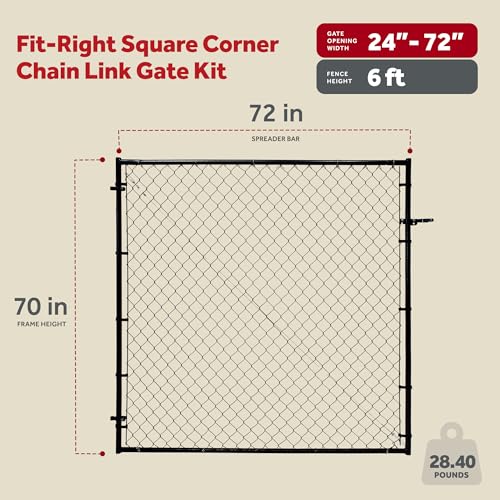 Adjust-A-Gate Adjustable Chain Link Square Corner Complete Gate Kit, Fit-Right, Black, 6'H