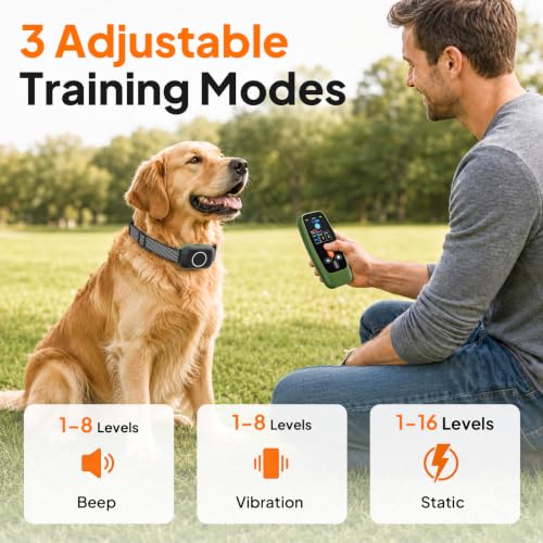 4-in-1 Wireless Dog Fence with Training, Bark Control, Real-Time Pet Status | 3 Training Modes: Beep/Vibration/Static, IPX7 Waterproof, Remote Boundary Collar, Invisible Fence for Small/Medium/Large Dogs
