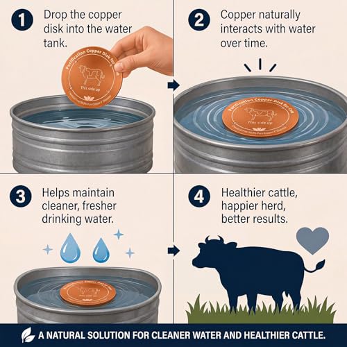 4 Pack 4 Inch Copper Disk for Cattle Water Trough, 99.9% Pure Copper Disc, 0.6mm Heavy Duty Water Purifier for Stock Tank, Horse Bowl, Poultry Fountain, Automatic Waterer Maintenance Kit
