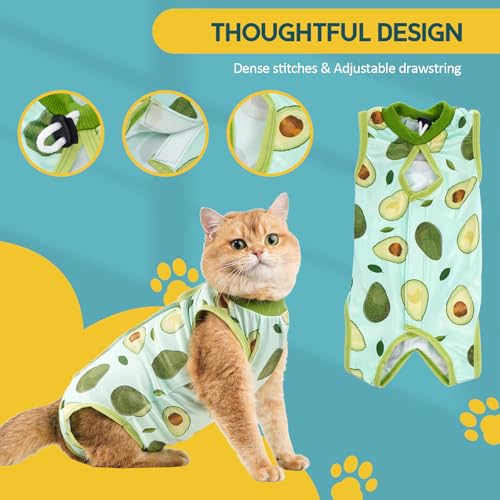 Avont Cat Recovery Suit - Kitten Onesie for Cats After Surgery | Stop Licking, Protects Stitches, MX: Neck 10.5"-12.2"/Chest 16"-17.5"/Back 12.5", Soft & Breathable, Hook & Loop, Avocado - color: Avocado, size: Medium Plus
