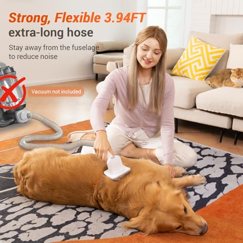 Afloia Dog Brush Vacuum Attachment for Dogs and Cats | Grooming Tool for 1-1.5-Inch Round Ports on Dyson, Bissell, Eureka & Dirt Devil, Hose Included, Vacuum Not Included