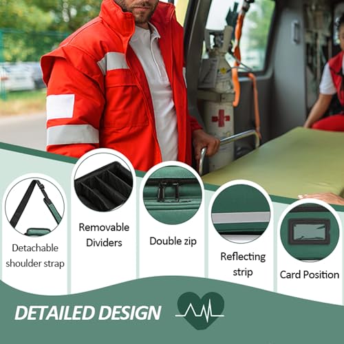 First Aid Bag,Medical Bag,First Responder Bag for Trauma,Medical Bag Organizer with Detachable Dividers for Nurses,Home Health Care,EMT(Bag Only) - color: Green