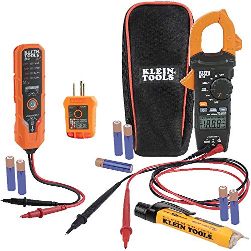 Klein Tools IR5 Dual Laser 12:1 Infrared Thermometer Digital Backlit & CL120VP Electrical Voltage Test Kit with Clamp Meter, Three Testers, Test Leads, Pouch and Batteries