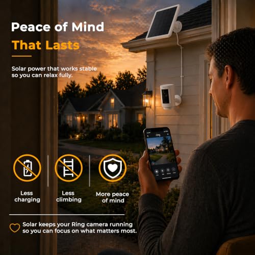 3-Pack 8W Solar Panel Chargers for Ring Cameras with 10FT Cables | Compatible with Stick Up Cam/Plus Battery, Spotlight Cam Plus/Pro Battery, Includes USB-C/DC/Micro Adapters, Stays Powered - color: White