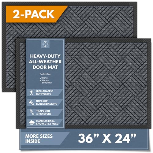 Barnyard Designs Premium Gray Non-Slip Door Mat (24" x 36", 2-Pack) | Heavy-Duty Entrance Rugs with Rubber Backing for Entryway, Patio, or Porch; Indoor and Outdoor; Set of 2 - size: 2' x 3'