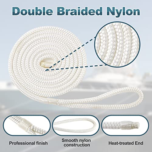 TetherTite Boat Dock Lines 5/8 Inch 20/25/30 Ft,Double Braided Nylon Boat Dock Lines with Loop, Mooring Line Marine Rope (1/4“*5‘) - size: 1/4“*5‘