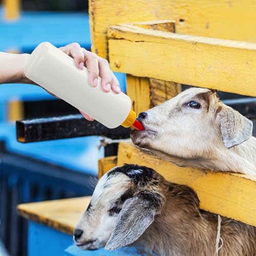 Okllen 10 Sets 400ml Lamb Feeding Bottle with 20 Nipples, Plastic Goat Milk Feeder for Goats, Lambs, Small Animal Pet Drink Bottle, Reusable Silicone Nipple for Farm Livestock Feeding