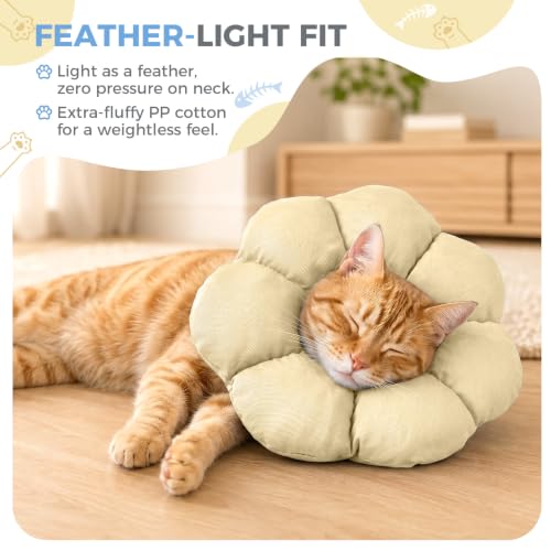 Avont Soft Cat Cone S Apricot Post-Surgery Anti-Lick Adjustable | Apricot S, Neck 5.9-9.8", Anti-Lick, Breathable, Lightweight, Soft Cotton, Adjustable Drawstring - color: Apricot, size: S (5.9" – 9.8")