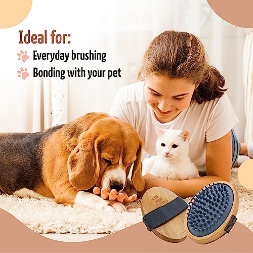 The Buddy System - Pet Close Brush, Oval Palm Brush with Rubber Bristles | Dog & cat grooming brush for shedding, massage, healthy coat, and pet hair care, with rubber bristles for a daily grooming - color: Rubber Bristle - Gray