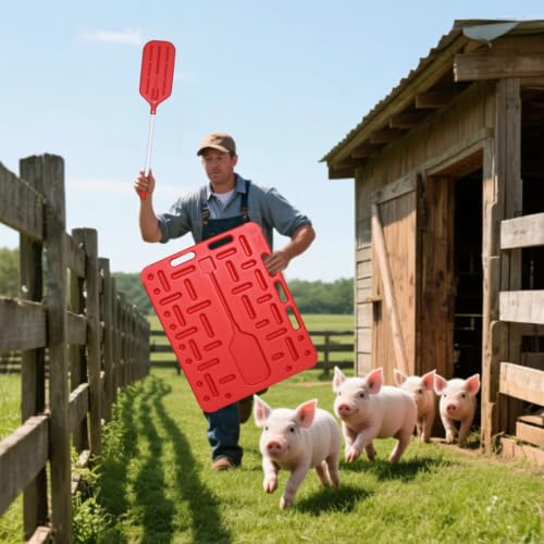 Livestock Sorting Panel with Sorting Paddle | Animal Guide Panel for Pig ,Cattle, Goat, Red,38Lx30Wx1.38H inch