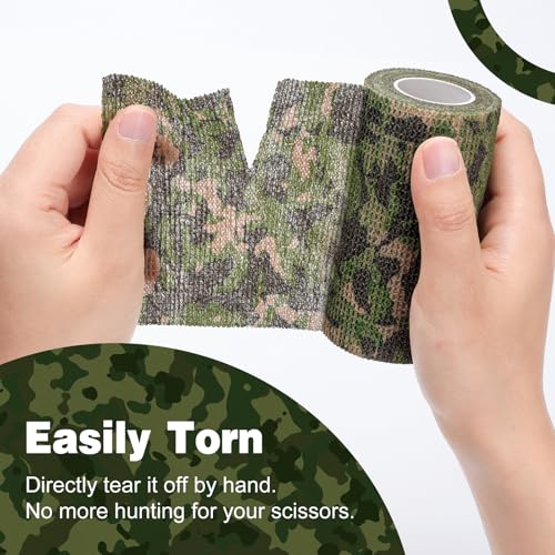 AZEN 9 Pack Camo Self Adhesive Bandage Wrap, 4" X 5 Yards Elastic Cohesive Bandage Wrap, Athletic Tape, Tattoo Tape Wrap, Vet Wrap, Ankle Tape (Camo) - color: Camo, size: 4IN - 9Pack