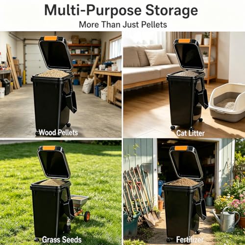 3 Sets 22lb Dog Food Storage Container with Airtight Lid,Scoops,Wheels and Labels,Dry Pellet Storage Bin Kit with Flavor Stickers Airtight for Grill Pellets