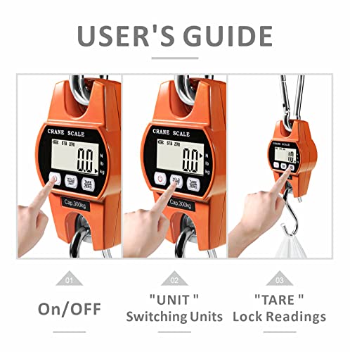 GRAM PRES Digital Hanging Scale 660 Lb 300 Kg | Hanging Digital Scale, Handheld Mini Crane Scale With Hooks For Farm Hunting Fishing Outdoor - color: Orange