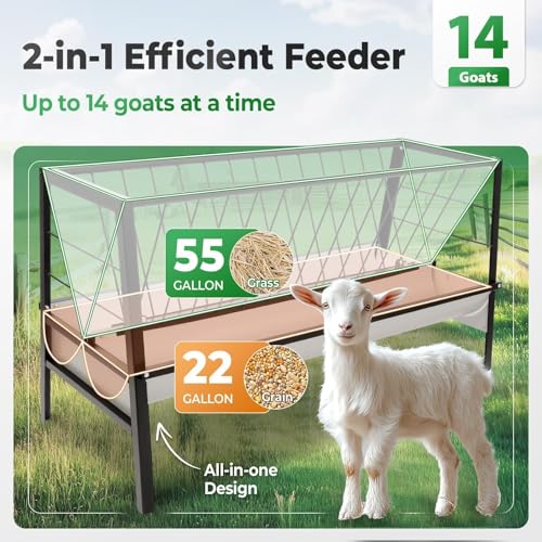 Pasture Hay Feeder 2 in 1 55 Gallon Livestock Feed Trough with 22 | Gallon Feed Pan Hay Grain Livestock Feeder for Sheep, Calf, Cow and Horse - color: Black