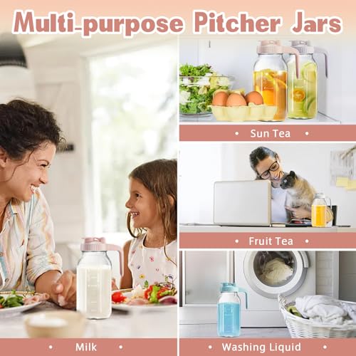 Mason Jar with Pour Spout Lid V-shaped, 2 Quart Iced Tea Pitcher Double Leak Proof, 64 oz Drink Pitcher for Breastmilk, Sun Tea, Juice, Coffee Creamer - color: Blue, size: 64 Ounces