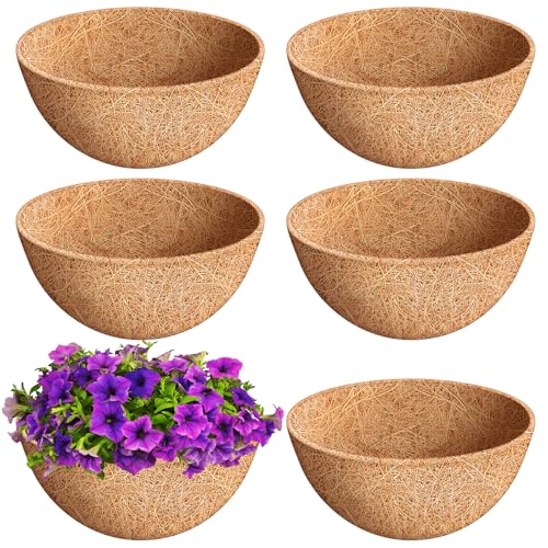 Riare 6 Pack 12 Inch Round Coco Liners Replacement, 100% Natural Coconut Coir Liners for Hanging Baskets, Garden Flower Vegetables Planter Pot, Window Box, Fence, Decks - size: 12inch