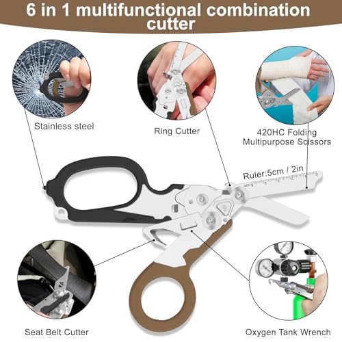 6-in-1 Heavy-Duty Emergency trauma shears (Black brown) - color: Black Brown