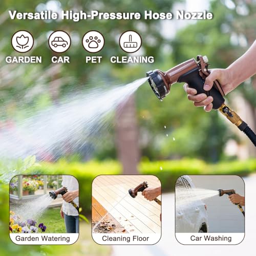 FANHAO 7 Spray Patterns Metal Garden Hose Nozzle with Lockable Trigger | Rustproof Hose Sprayer Nozzle Heavy Duty, Non-Slip Ergonomic Grip, High Pressure Nozzle for Watering Plant, Car & Pet Washing