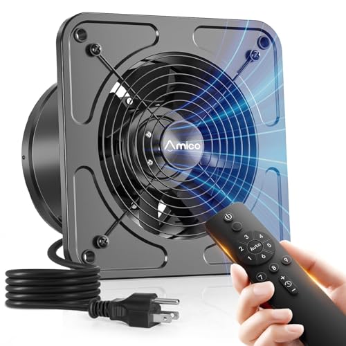 Amico 8" Kitchen Exhaust Fan, Remote 9-Speed, 29W EC Motor, 686 CFM | High Airflow Wall Mount Extractor Fan, Garage, Attic, Greenhouse, 8-Hr Timer, Low Noise 50dB, 3-Year Protection - size: 8 inch