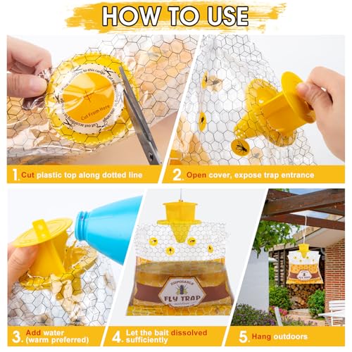 Disposable Hanging Fly Traps Outdoor Bags with Dissolvable Bait-4 Pack | 30g Pre-Baited Fly Hunter for Flying Insects, Weatherproof Outdoor Fly Bags, Fly Catcher for Chicken Coop Barn Ranch Farm - size: 4 Pack