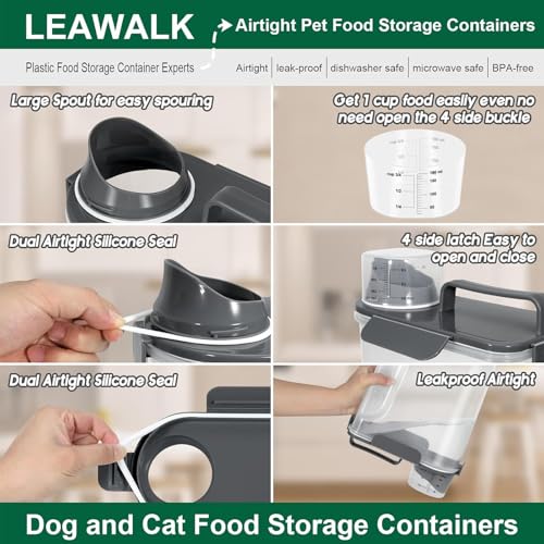 LEAWALK 5Lbs Airtight Cat Dog Food Storage Container with Upgraded Large Nozzle BPA-Free, Pet Food Storage Containers for Rice, Grain, Pet Food, Flour, Dog Treat Storage (Dark Gray, 5L-1pack) - color: Dark Gray, size: 5L-1pack