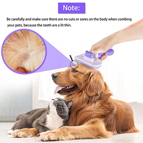 Pet Grooming Brush for Cats & Dogs, Self-Cleaning Undercoat Deshedding & Massage Tool, Purple - color: Purple