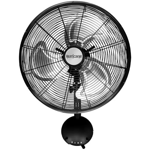 Hurricane Pro High Velocity Oscillating Wall Fan, 3 Speeds, Black, 16in | Metal - Wall Mount Corded Electric Air Cooling Unit w/ Powerful 2400 CFM Airflow for Home, Garage, Gym, Workshop & Greenhouse - style: 16" High Velocity