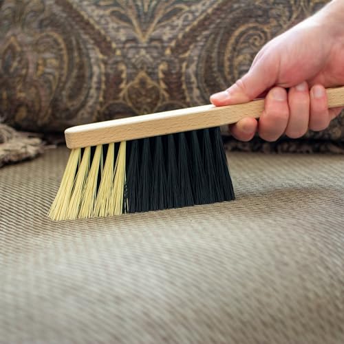11.2" Hand Broom Medium-Soft Bristles Bench Brush, Sweeping Brush with Wooden Handle, Lightweight Dusting Brush, Handheld Small Broom, Shop Brush - size: 11.2"