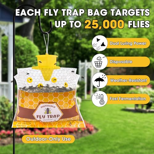 Disposable Hanging Fly Traps Outdoor Bags with Dissolvable Bait-4 Pack | 30g Pre-Baited Fly Hunter for Flying Insects, Weatherproof Outdoor Fly Bags, Fly Catcher for Chicken Coop Barn Ranch Farm - size: 4 Pack
