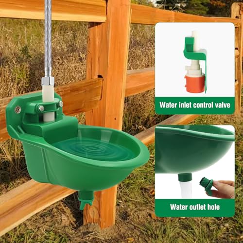 2PCS Automatic Goat Waterer Livestock Water Bowl with Copper Valve and Drain Hole, Automatic Drinking Trough for Goat Sheep Calf Pig Dog (Plastic - Green)
