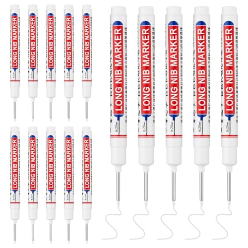 15 PCS Long Head Deep Hole Marker Pens,20mm Long Nib Marker,Longs Nose Markers,Waterproof Construction Markers Marking Tool,Permanent Markers Carpenter Ink marker Pens,Metal marking Pens,White - color: 15PCS-20MM White