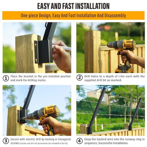 8-Pack Angle 25° Fence Post Extender, 23.5" Fence Barbed Wire Extend Arm，for Outdoor Fences to Increase Height, Protect Privacy and Pets Jumping Off (8, 23.5in-25°Angles - Wood Post) - size: 23.5in-25°Angles - Wood Post