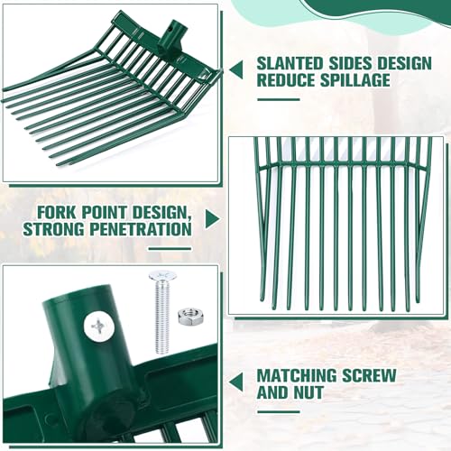 Lasnten 6 Pack Manure Fork Replacement Heads 12 Tines Heavy Duty Pitchfork Heads with Screws & Nuts Durable Horse Manure Rake for Picking up Grass Hay Animal Waste (Green) - color: Green