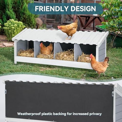 PETSFIT 4 Holes Chicken Nesting Box, PVC Waterproof Roof, Privacy Cover | Wall Mounted or Floor Use, Natural Fir Wood, Easy to Assemble and Clean, For Backyard Coops and Farms, Fits Standard Hens - size: 4 Holes
