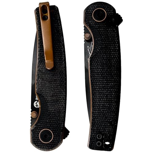 Ruck & River Savannah Folding Knife, Bohler K110 Steel, Button Lock EDC | Canvas Micarta Handle, Ambidextrous Pocket Clip, Camping Knife for Men, 3.25in Blade, Ball Bearing Pivot, Carry Case