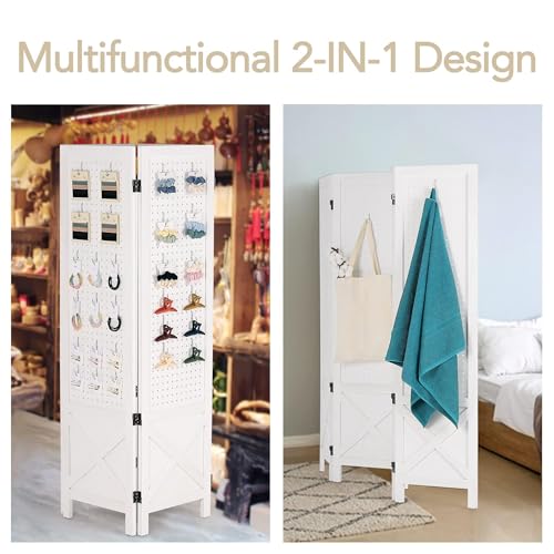 Wnutrees 4 Panel Pegboard Display,5 Ft Folding Privacy Screen Room Divider | Wood Portable Freestanding Board Organizer, Partition for Craft/Art Shows, Retail, Events, Wall Display, White - color: White
