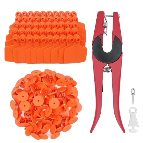 100 Pieces Blank Cattle Ear Tag with Applicator for Pig Cattle Cow Dog | TPU Livestock Ear Tag Kits Animal Identification with Ear Tag Applicator (Orange) - color: Orange