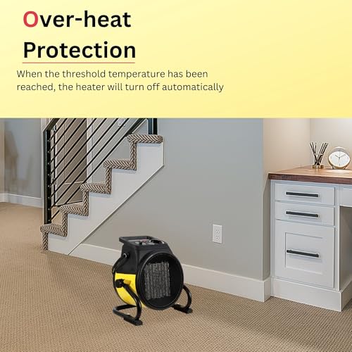 Dura Heat EUH1465 Electric Forced Air Heater with Pivoting Base 5,120 BTU, Yellow | Electric Garage Heater, Ceramic Heating Element, Steel Body, Thermostat, Heats up to 250 sq ft, Safety Shut Off, Greenhouse - size: 8.5" Height