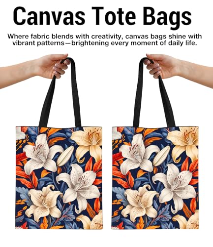 Aesthetic Floral Canvas Tote Bag - Reusable Shoulder Tote Bag for Women Lady Casual Vacation, Shopping, Work, Gym - color: 2