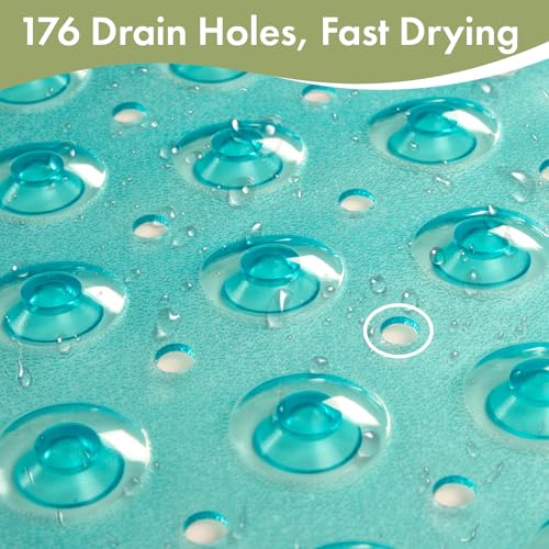 AmazerBath Shower Mat Non Slip 40 x 16 Inches, Shower Stall Mats with Suction Cups and Drain Holes, Non Slip Bath Mat for Tub for Elderly & Kids, Clear Green - color: Clear Green, size: 40" x 16" (Rectangular)