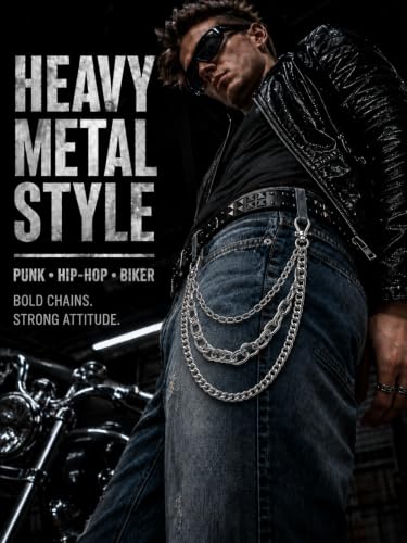 Layered Wallet Chain, Pants Chain for Men and Women | Layered wallet and pants chains for men and women to style jeans with punk, Y2K, biker, and streetwear looks. - color: Industrial Silver - Heavy Triple