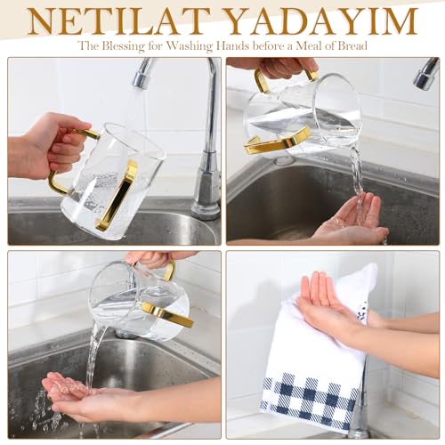 Dingion Judaica Hand Washing Cup for Netilat Yadayim,Clear, Gold Handle | Clear Acrylic Judaica Hand Washing Cup Stable Dual Gold Handles 5 Inch Netilat Yadayim Cup Traditional Jewish Ritual Kohanim - color: Clear, Gold Handle